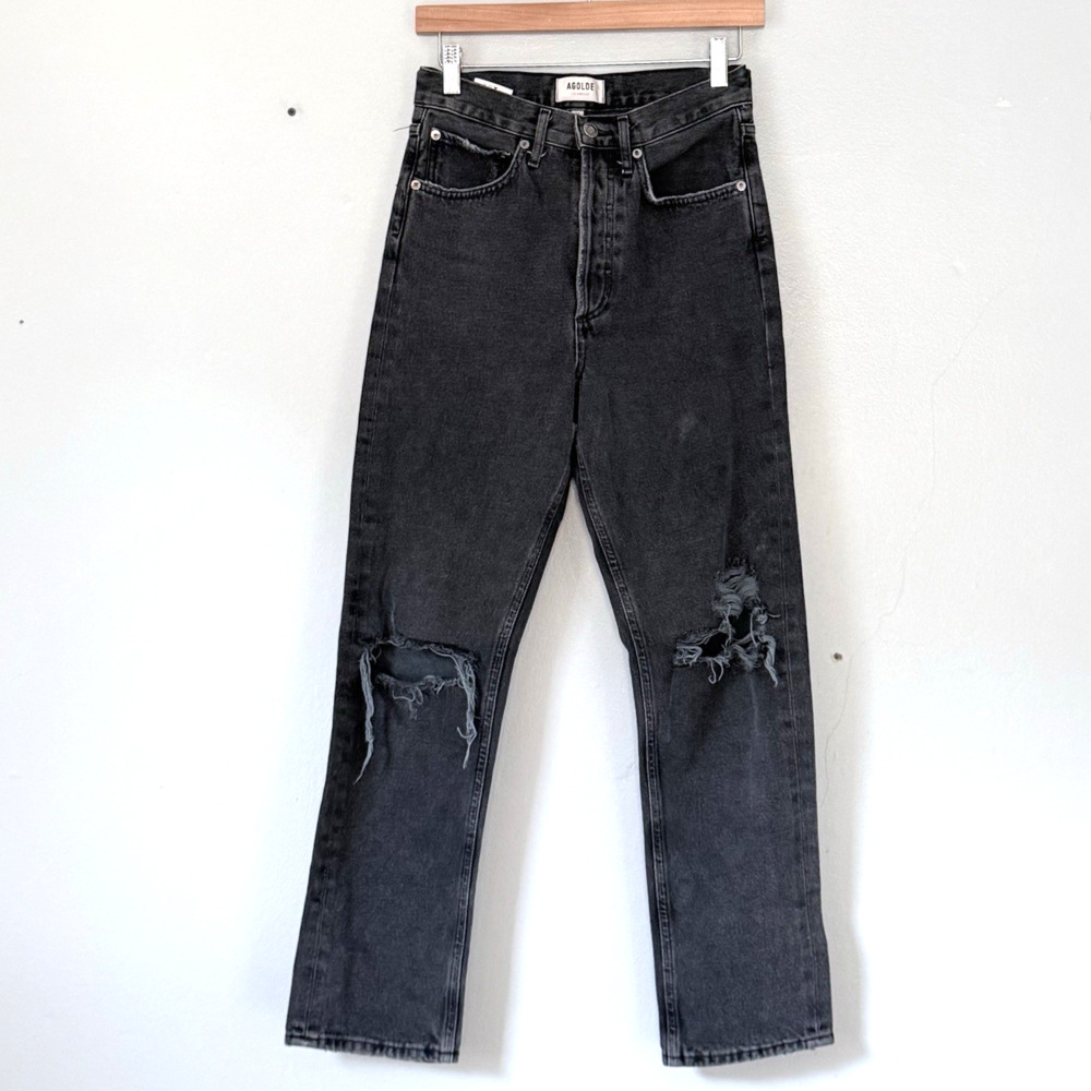 Agolde Jeans 23 Black Charcoal Distressed High Rise Organic Goth Emo